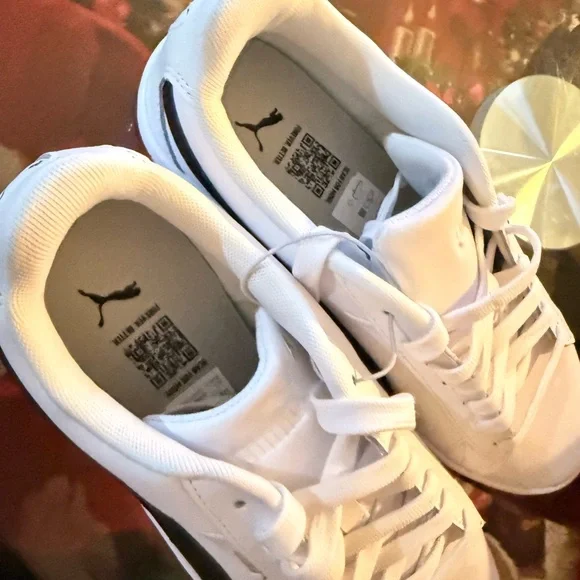 Puma White Athletic Shoes with Black Accents - Picture 4 of 12